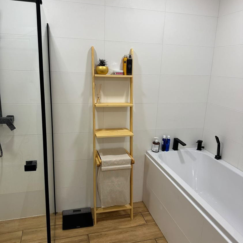 Ladder Shelf with Laundry Basket CLEAR