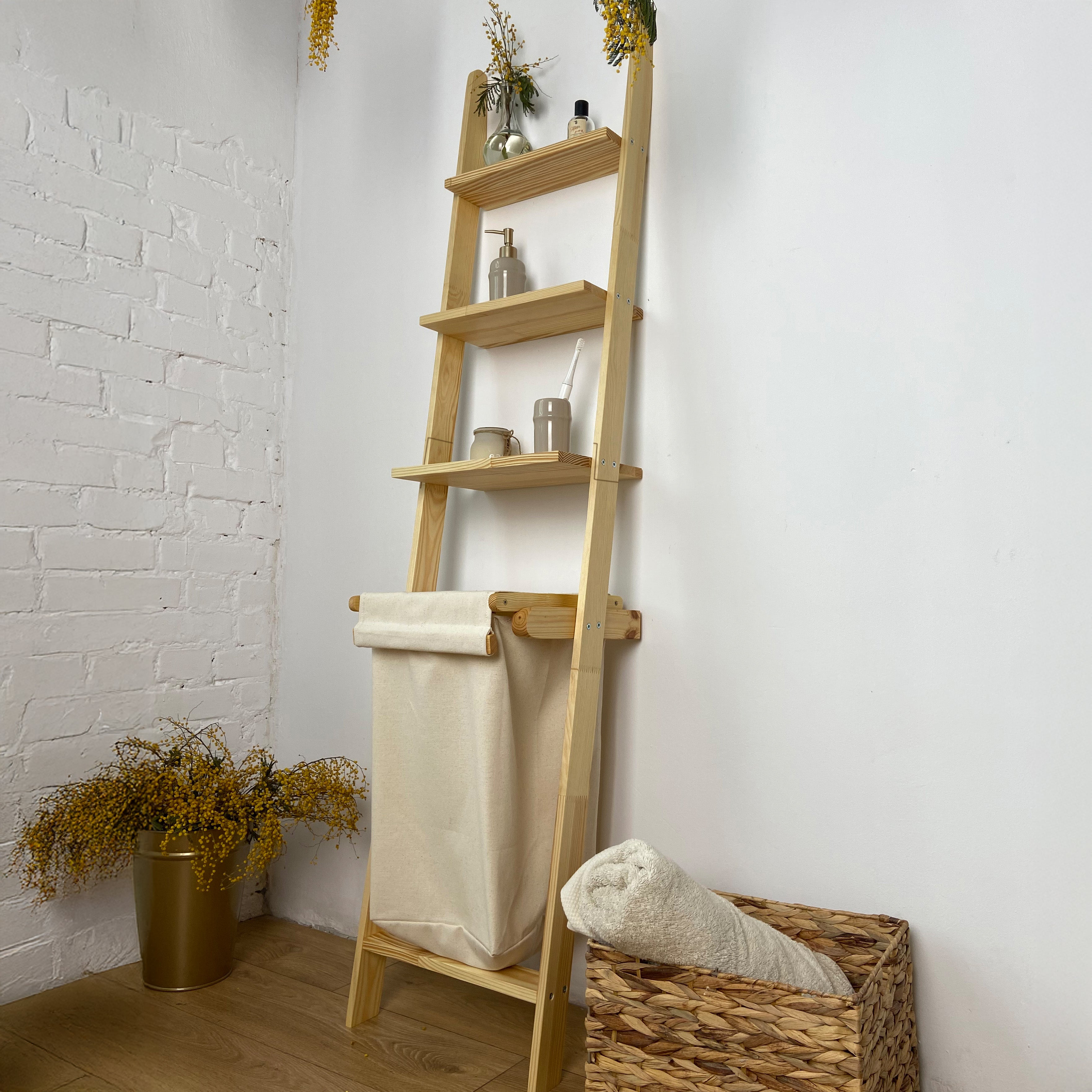 Ladder Shelf with Laundry Basket BROWN