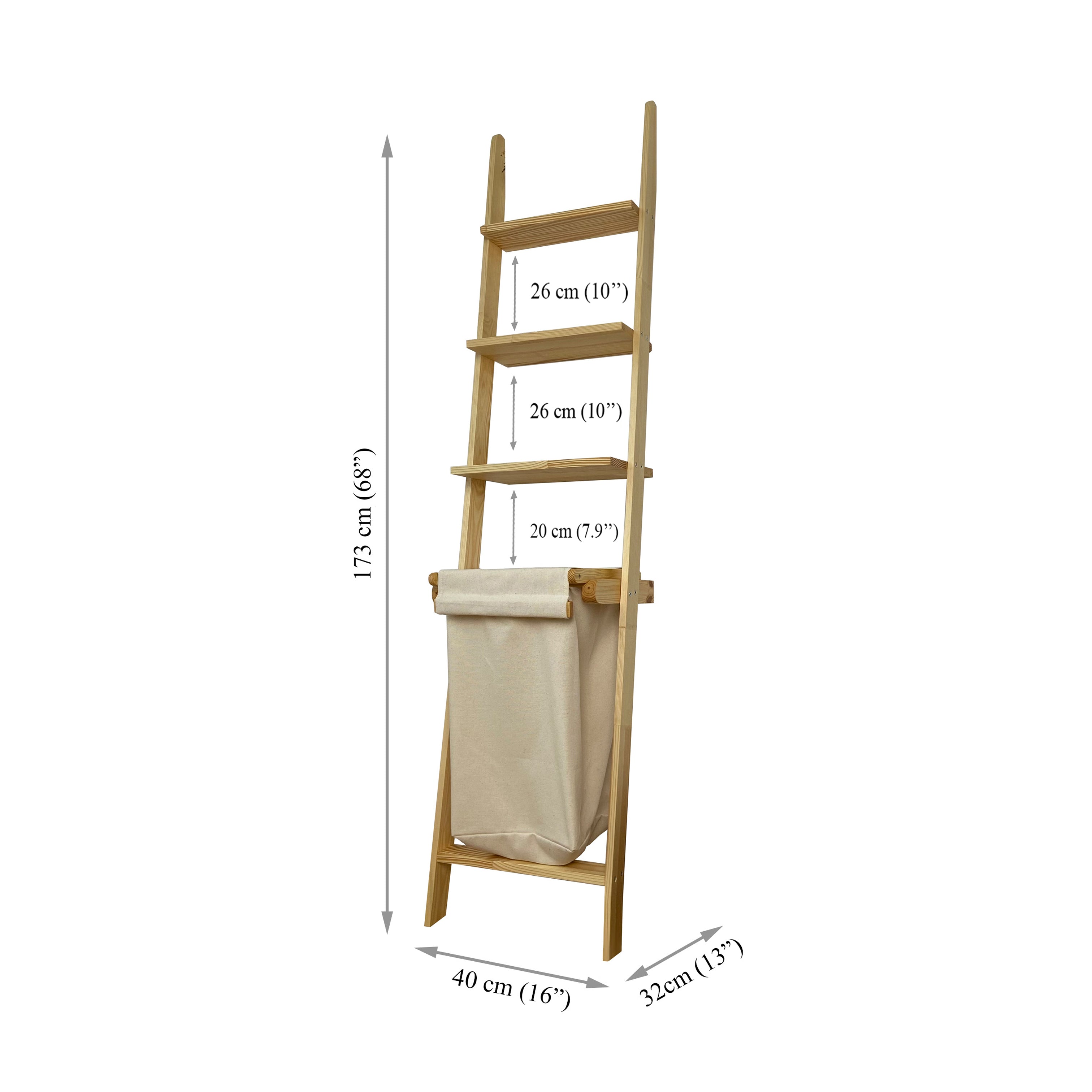 Ladder Shelf with Laundry Basket BROWN